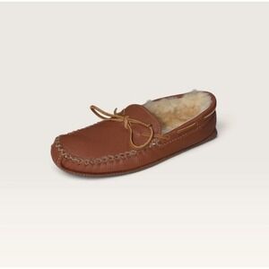 Minnetonka Sheepskin Wool Lined Moose Slipper Men's SZ 11 Pebbled Brown Leather